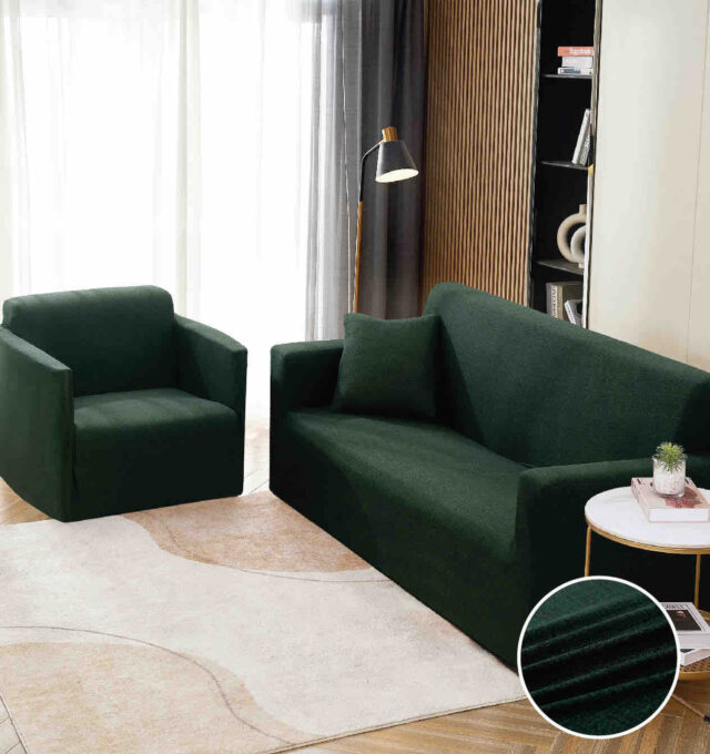 Husa Elastica Pentru Canapea 2 Locuri - M - Jojo Home, Verde smarald