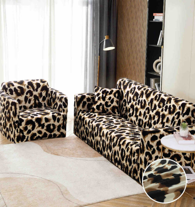 Husa Elastica Pentru Canapea 2 Locuri - M - Jojo Home, Maro, animal print