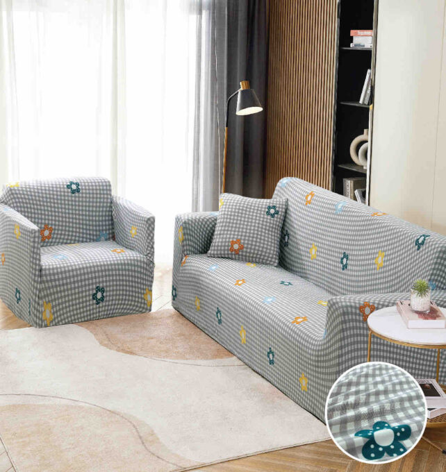 Husa Elastica Pentru Canapea 2 Locuri - M - Jojo Home, Gri, flori