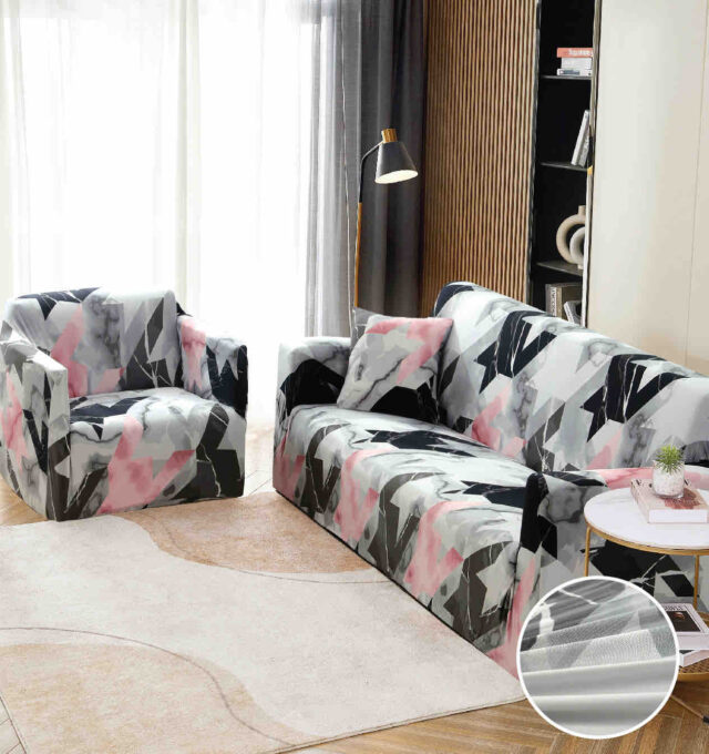 Husa Elastica Pentru Canapea 2 Locuri - M - Jojo Home, Roz-Gri, abstract