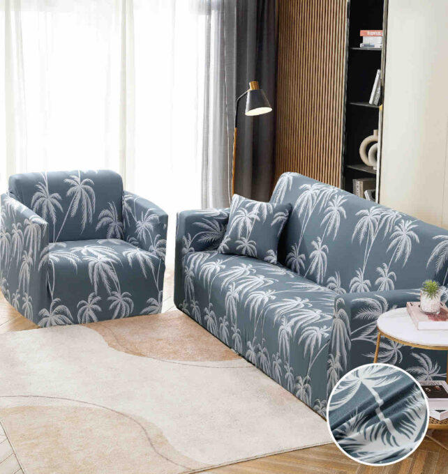 Husa Elastica Pentru Canapea 2 Locuri - M - Jojo Home, Gri, palmieri