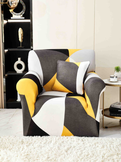 Husa Elastica Pentru fotoliu cu brate, Jojo Home, Galben-Gri, forme geometrice