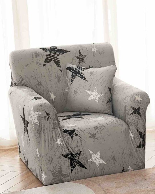 Husa Elastica Pentru fotoliu cu brate, Jojo Home, Gri, stelute