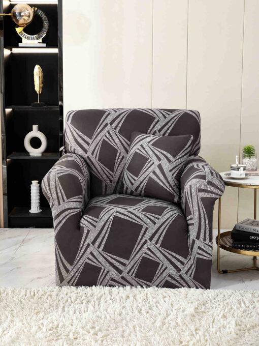 Husa Elastica Pentru fotoliu cu brate, Jojo Home, Gri, forme geometrice