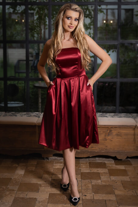 Rochie din Satin Visiniu Juliette 1 Rochie din Satin Visiniu Juliette