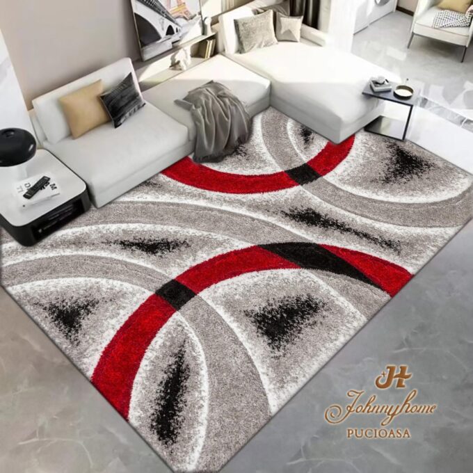 Covor 150x230cm pentru Dormitor si Living, Gri - Rosu