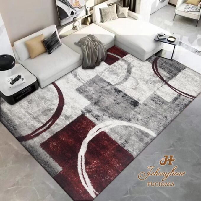 Covor 150x230cm pentru Dormitor si Living, Gri - Rosu