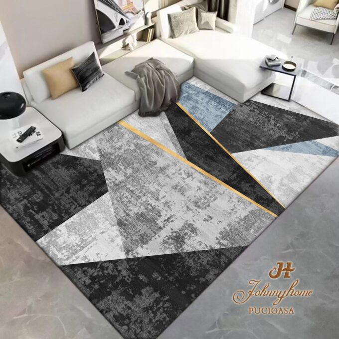 Covor 100x200cm pentru Dormitor si Living, Gri - Negru