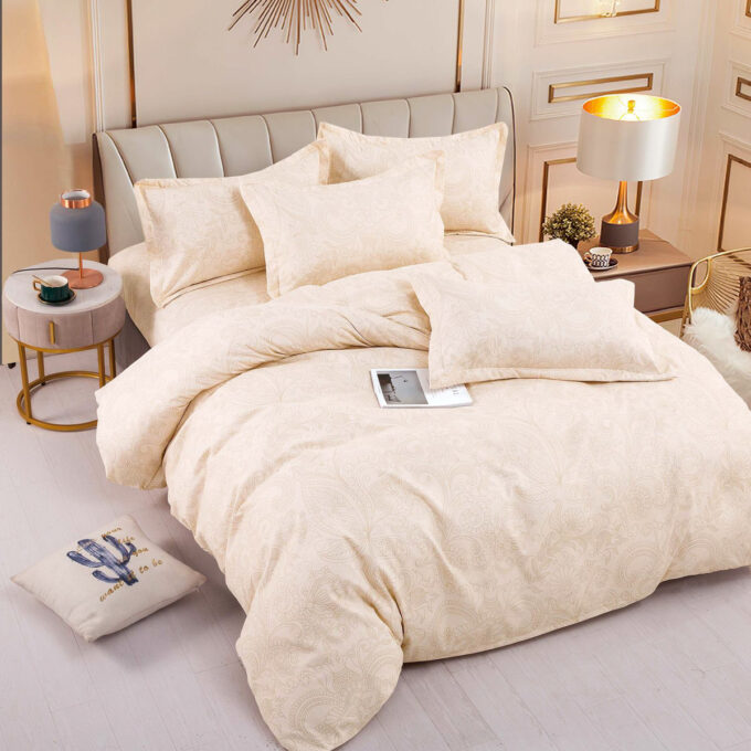 Lenjerie pat dublu, FINET, 6 piese, Jojo Home, Crem, model floral 1 Lenjerie pat dublu, FINET, 6 piese, Jojo Home, Crem, model floral