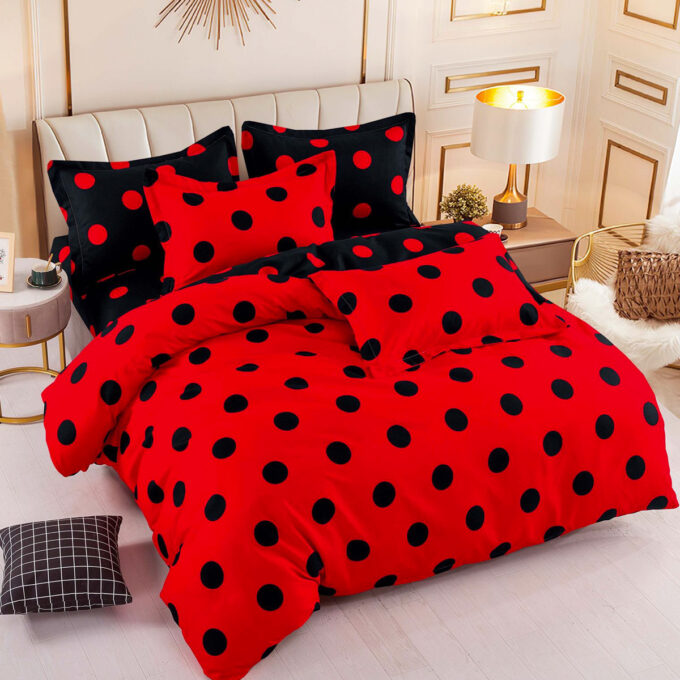 Lenjerie pat dublu, FINET, 6 piese, Jojo Home, Rosu-Negru, buline 1 Lenjerie pat dublu, FINET, 6 piese, Jojo Home, Rosu-Negru, buline