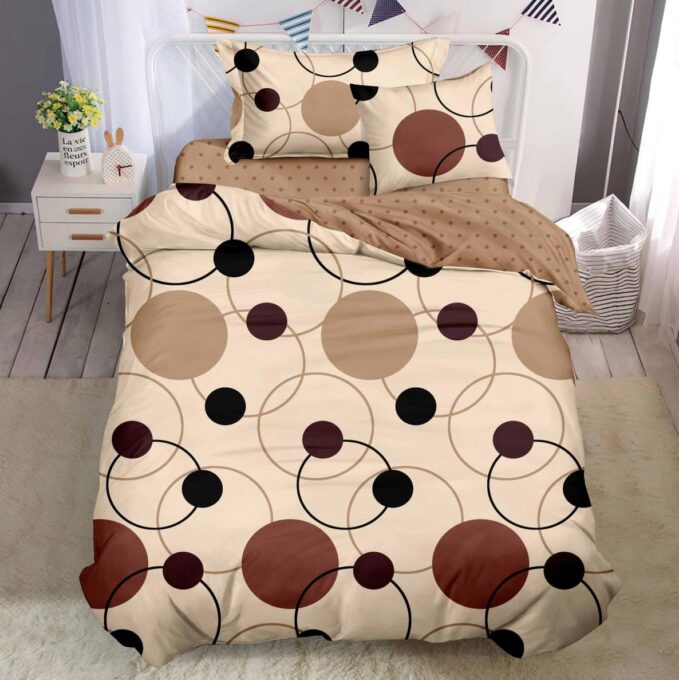 (OFERTA TRIO) Lenjerie pat 1 PERSOANA,  FINET, 4 piese, cu ELASTIC, Maro, cercuri