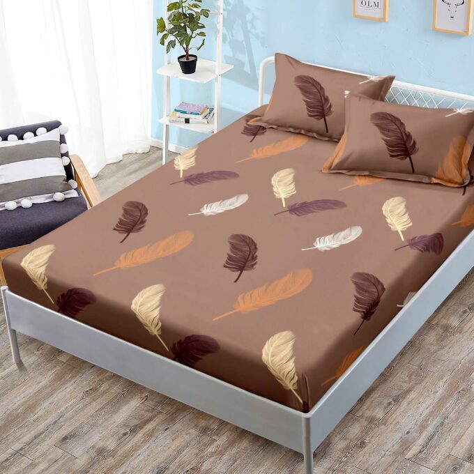 (OFERTA 3 la 159 Lei) Cearsaf cu elastic, FINET, 180x200cm, 2 fete de perne 50x70cm, Maro, pene