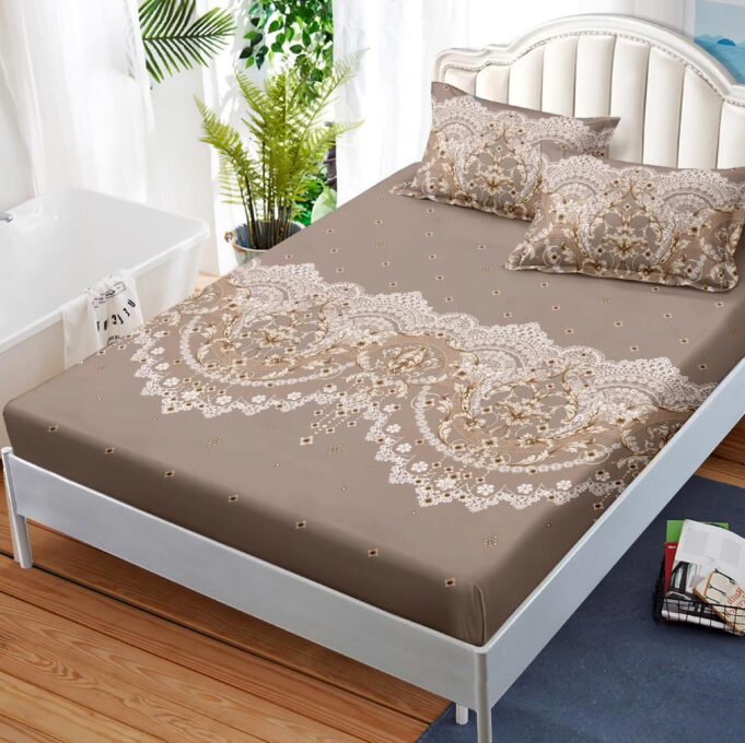 (OFERTA 3 la 159 Lei) Cearsaf cu elastic, FINET, 180x200cm, 2 fete de perne 50x70cm, Maro, model oriental
