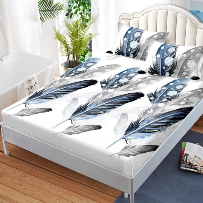 (OFERTA 3 la 159 Lei) Cearsaf cu elastic, FINET, 180x200cm, 2 fete de perne 50x70cm, Albastru, pene