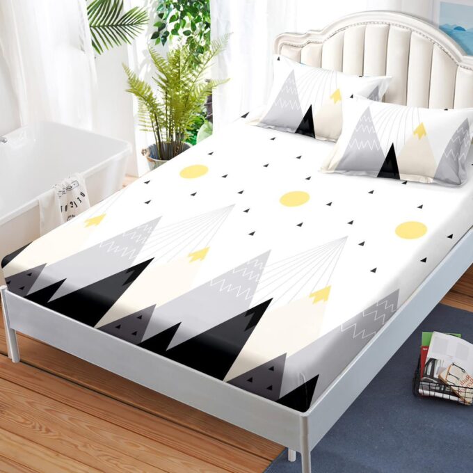 (OFERTA 3 la 159 Lei) Cearsaf cu elastic, FINET, 180x200cm, 2 fete de perne 50x70cm, Gri, munti