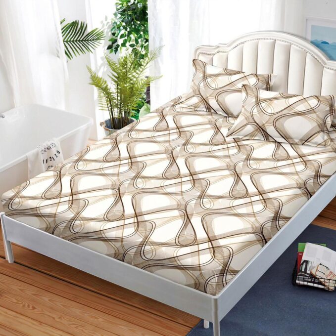 Cearsaf cu elastic, FINET, 180x200cm, 2 fete de perne 50x70cm, Maro, abstract 1 Cearsaf cu elastic, FINET, 180x200cm, 2 fete de perne 50x70cm, Maro, abstract