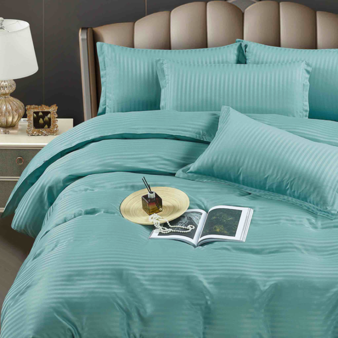 Lenjerie HoReCa, pat dublu, Damasc Finetat Deluxe cu Elastic, 6 piese, Jojo Home, Menta 1 Lenjerie HoReCa, pat dublu, Damasc Finetat Deluxe cu Elastic, 6 piese, Jojo Home, Menta