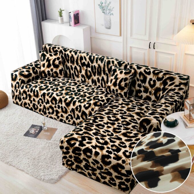 Set husa pentru coltar M + L, Elastica, Jojo Home, Maro, animal print