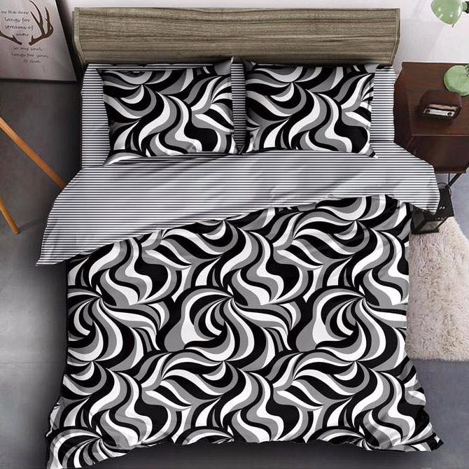 (OFERTA 3 la 199 Lei) Lenjerie pat dublu cu doua feţe, 4 piese, Finet Soft, Negru, abstract