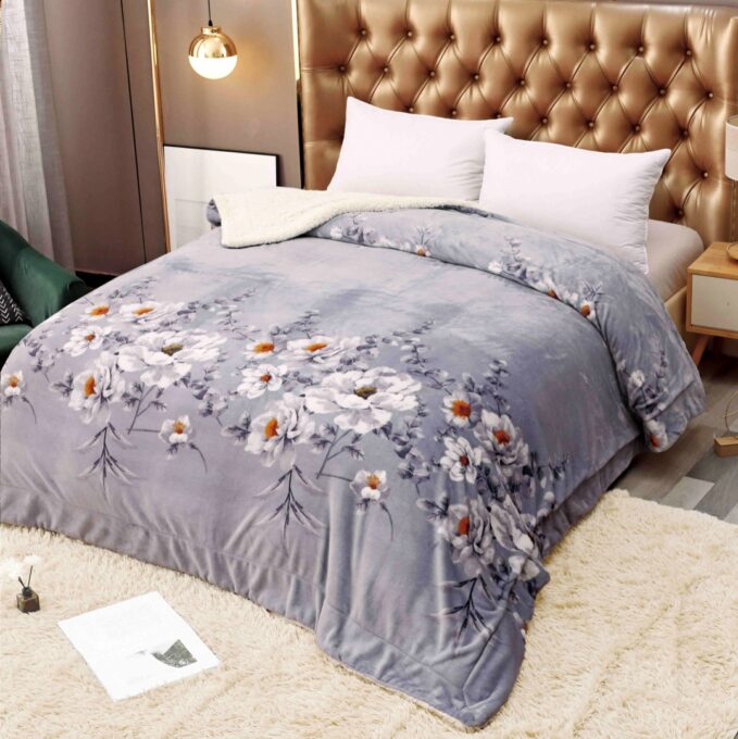 Patura CoCoLiNo cu blanita, 200x230cm, Jojo Home, Gri, flori