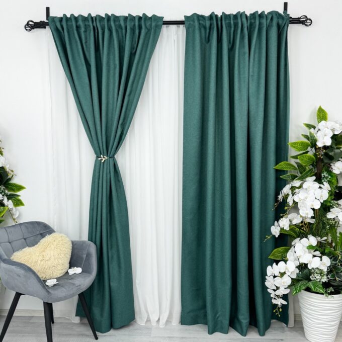 Set 2 bucati de Draperie HoReCa TEXTURATA tip IN, Verde-200cm latime x 232cm inaltime, cu rejansa pt bara