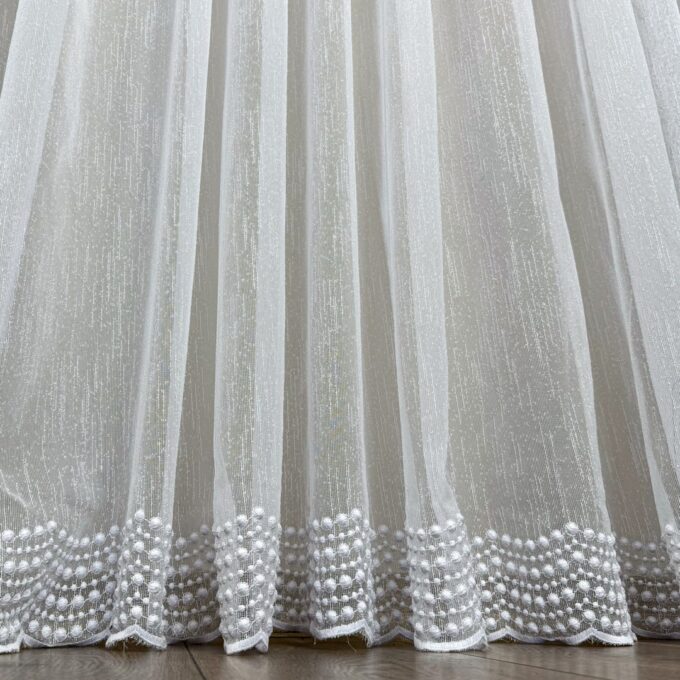 Perdea Ariel tip IN Brodat, Alb, 140cm latime x 260cm inaltime, cu rejansa pt bara