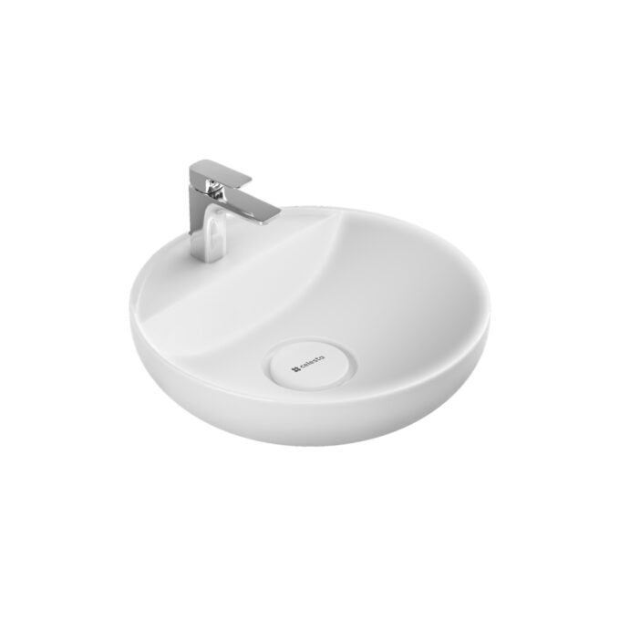 Lavoar baie pe blat Celesta Lara  42 x 42 x 13 cm  orificiu baterie  ceramica  alb mat