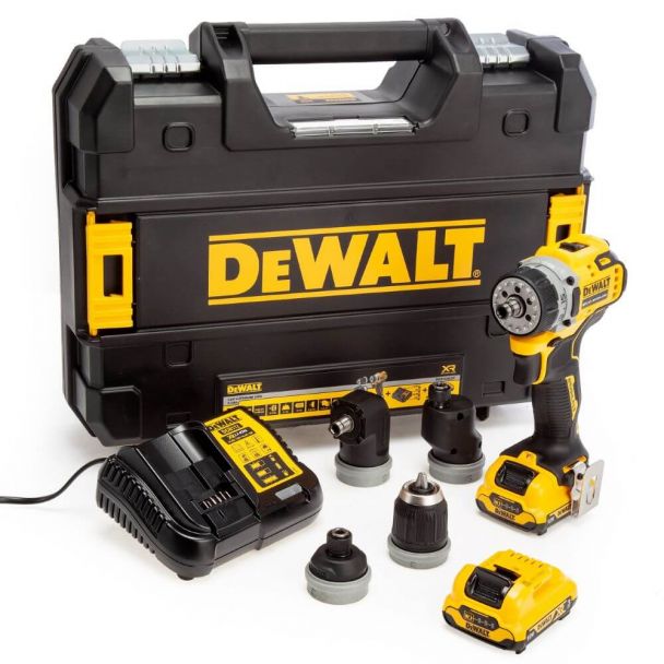 Masina de gaurit si insurubat Dewalt DCD703L2T, cu acumulatori XR 12V / 3.0Ah, 4 mandrine interschimbabile, 57.5 Nm, valiza de transport TSTAK 1 Masina de gaurit si insurubat Dewalt DCD703L2T, cu acumulatori XR 12V / 3.0Ah, 4 mandrine interschimbabile, 57.5 Nm, valiza de transport TSTAK