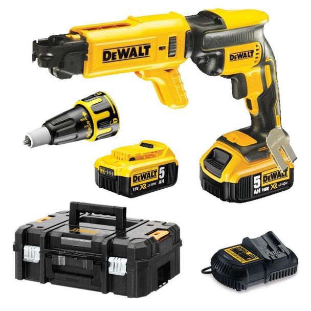 Masina de insurubat pentru gips-carton, cu acumulatori Dewalt DCF620P2K, 18V/5.0Ah, 2 acumulatori, incarcator, magazie suruburi, valiza de transport 1 Masina de insurubat pentru gips-carton, cu acumulatori Dewalt DCF620P2K, 18V/5.0Ah, 2 acumulatori, incarcator, magazie suruburi, valiza de transport