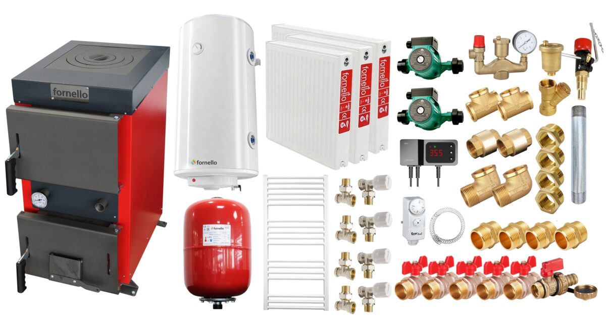 Pachet Cazan (centrala) cu plita pe combustibil solid (lemn, carbune, brichete), Fornello Rustic KP 12 kW, Calorifere otel, Pompe, Boiler, Vas expansiune, Fitinguri montaj 1 Pachet Cazan (centrala) cu plita pe combustibil solid (lemn, carbune, brichete), Fornello Rustic KP 12 kW, Calorifere otel, Pompe, Boiler, Vas expansiune, Fitinguri montaj