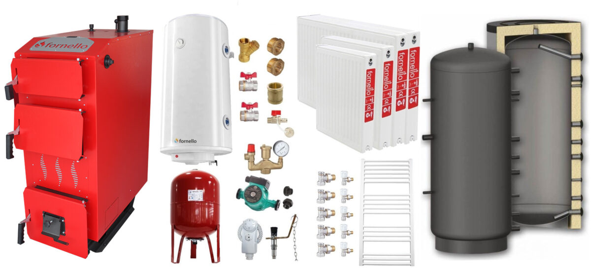 Pachet Cazan (centrala) pe combustibil solid, (lemn, carbune), Fornello Praktik 25 kW, Puffer 800 litri, Radiatoare Otel, Boiler, Vas Expansiune, Pompa, Fitinguri Montaj 1 Pachet Cazan (centrala) pe combustibil solid, (lemn, carbune), Fornello Praktik 25 kW, Puffer 800 litri, Radiatoare Otel, Boiler, Vas Expansiune, Pompa, Fitinguri Montaj