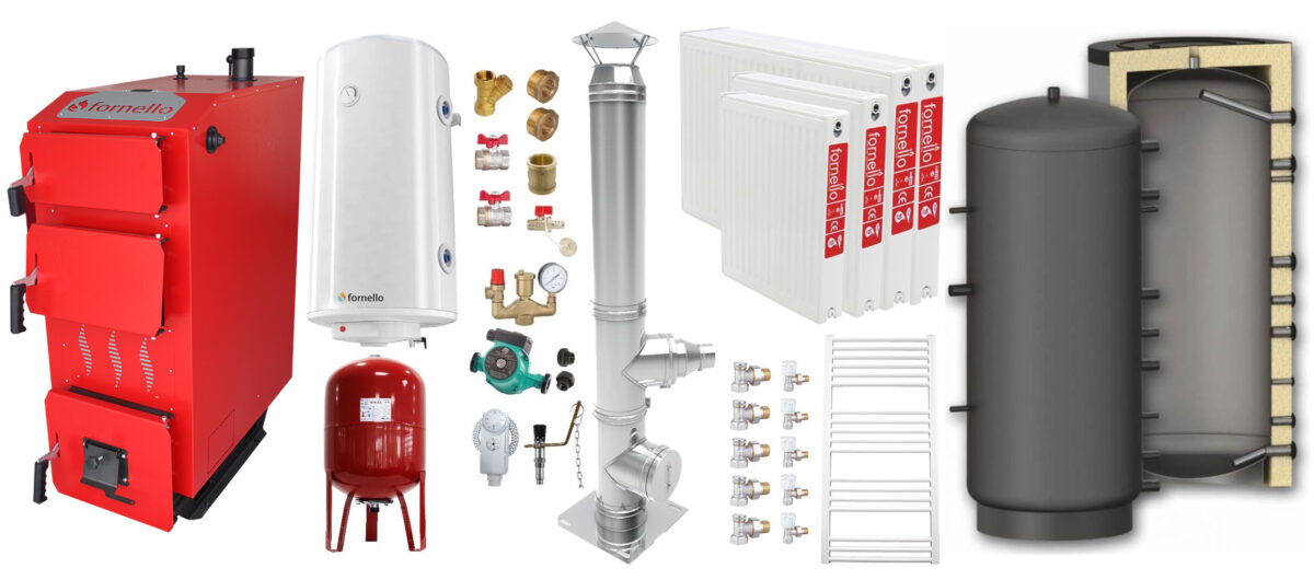 Pachet Cazan (centrala) pe combustibil solid, (lemn, carbune), Fornello Praktik 30 kW, Puffer 1000 litri, Cos Inox, Radiatoare Otel, Boiler, Vas Expansiune, Pompa, Fitinguri Montaj 1 Pachet Cazan (centrala) pe combustibil solid, (lemn, carbune), Fornello Praktik 30 kW, Puffer 1000 litri, Cos Inox, Radiatoare Otel, Boiler, Vas Expansiune, Pompa, Fitinguri Montaj