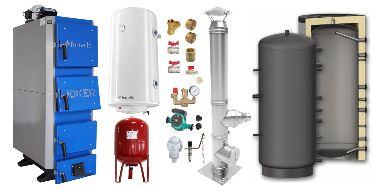 Pachet Cazan (centrala) pe combustibil solid, (lemn, carbune), Fornello Joker 36 kW, Puffer 800 litri, Cos Inox, Boiler, Vas Expansiune, Pompa, Fitinguri Montaj 1 Pachet Cazan (centrala) pe combustibil solid, (lemn, carbune), Fornello Joker 36 kW, Puffer 800 litri, Cos Inox, Boiler, Vas Expansiune, Pompa, Fitinguri Montaj
