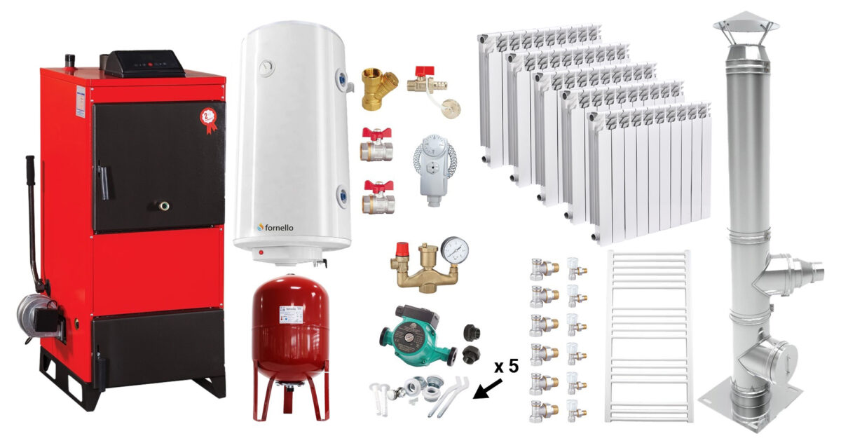 Pachet Centrala pe combustibil solid Fiama D2-25 Putere 29 kW, cu Ventilator si Automatizare, Cos inox, Calorifere aluminiu Fornello Alvo, Boiler Termoelectric, Pompa, Vas Expansiune si Fitinguri 1 Pachet Centrala pe combustibil solid Fiama D2-25 Putere 29 kW, cu Ventilator si Automatizare, Cos inox, Calorifere aluminiu Fornello Alvo, Boiler Termoelectric, Pompa, Vas Expansiune si Fitinguri