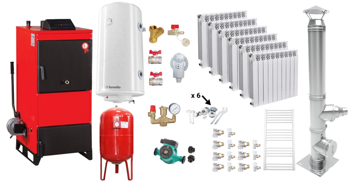 Pachet Centrala pe combustibil solid Fiama D2-60 Putere 70 kW, cu Ventilator si Automatizare, Cos Inox, Calorifere aluminiu Fornello Alvo, Boiler Termoelectric, Pompa, Vas Expansiune si Fitinguri 1 Pachet Centrala pe combustibil solid Fiama D2-60 Putere 70 kW, cu Ventilator si Automatizare, Cos Inox, Calorifere aluminiu Fornello Alvo, Boiler Termoelectric, Pompa, Vas Expansiune si Fitinguri