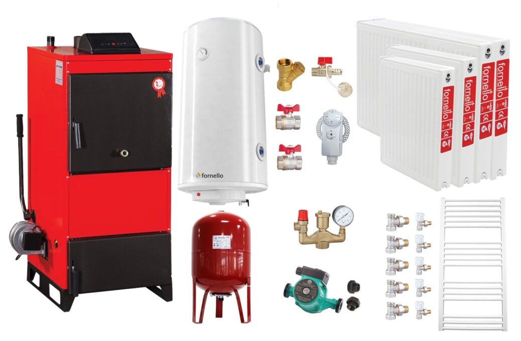 Pachet Centrala pe combustibil solid Fiama D2-25 Putere 29 kW, cu Ventilator si Automatizare, Radiatoare Otel, Boiler Termoelectric, Pompa, Vas Expansiune si Fitinguri 1 Pachet Centrala pe combustibil solid Fiama D2-25 Putere 29 kW, cu Ventilator si Automatizare, Radiatoare Otel, Boiler Termoelectric, Pompa, Vas Expansiune si Fitinguri