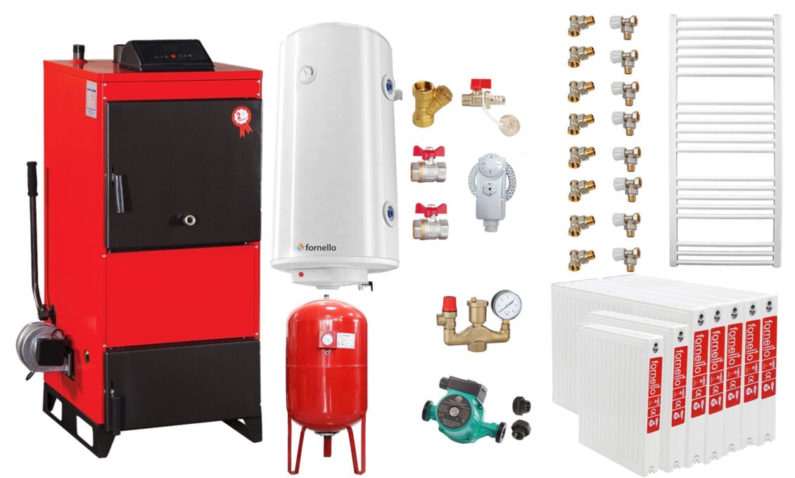 Pachet Centrala pe combustibil solid Fiama D2-40 Putere 46 kW, cu Ventilator si Automatizare, Radiatoare Otel, Boiler Termoelectric, Pompa, Vas Expansiune si Fitinguri 1 Pachet Centrala pe combustibil solid Fiama D2-40 Putere 46 kW, cu Ventilator si Automatizare, Radiatoare Otel, Boiler Termoelectric, Pompa, Vas Expansiune si Fitinguri