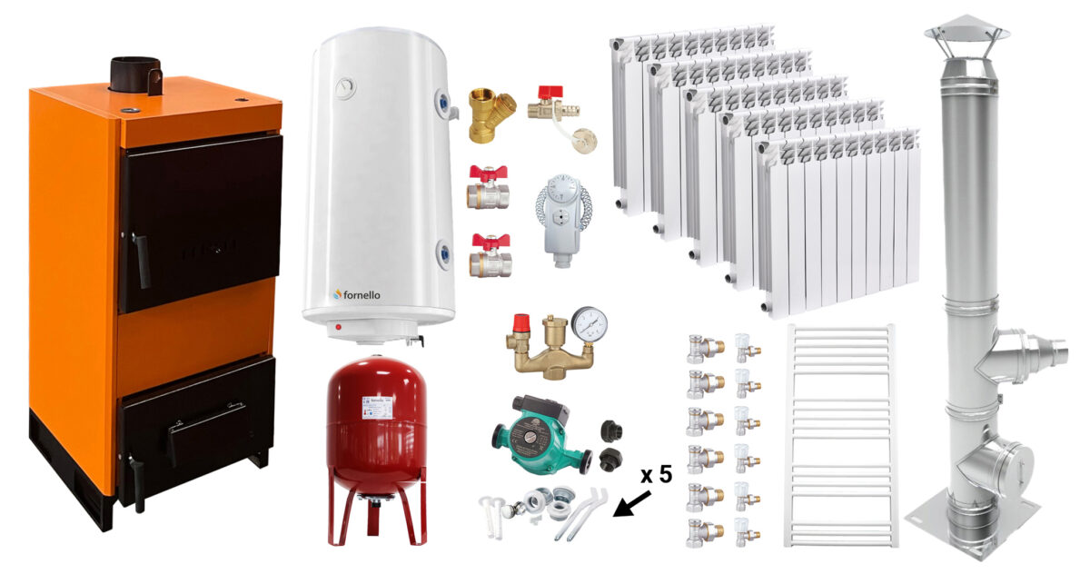 Pachet Centrala pe combustibil solid Fiama W 25 kW, Cos inox, Calorifere aluminiu Fornello Alvo, Boiler Termoelectric, Vas Expansune, Pompa si Fitinguri Montaj 1 Pachet Centrala pe combustibil solid Fiama W 25 kW, Cos inox, Calorifere aluminiu Fornello Alvo, Boiler Termoelectric, Vas Expansune, Pompa si Fitinguri Montaj