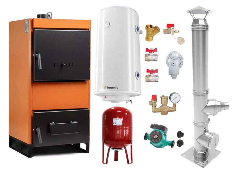 Pachet Centrala pe combustibil solid Fiama W 35 kW, Cos inox, Boiler Termoelectric, Vas Expansune, Pompa si Fitinguri Montaj 1 Pachet Centrala pe combustibil solid Fiama W 35 kW, Cos inox, Boiler Termoelectric, Vas Expansune, Pompa si Fitinguri Montaj