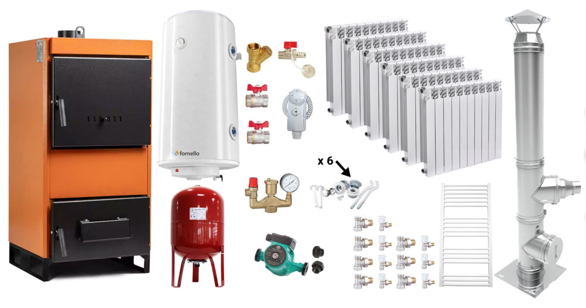 Pachet Centrala pe combustibil solid Fiama W 35 kW, Cos inox, Calorifere aluminiu Fornello Alvo, Boiler Termoelectric, Vas Expansune, Pompa si Fitinguri Montaj 1 Pachet Centrala pe combustibil solid Fiama W 35 kW, Cos inox, Calorifere aluminiu Fornello Alvo, Boiler Termoelectric, Vas Expansune, Pompa si Fitinguri Montaj