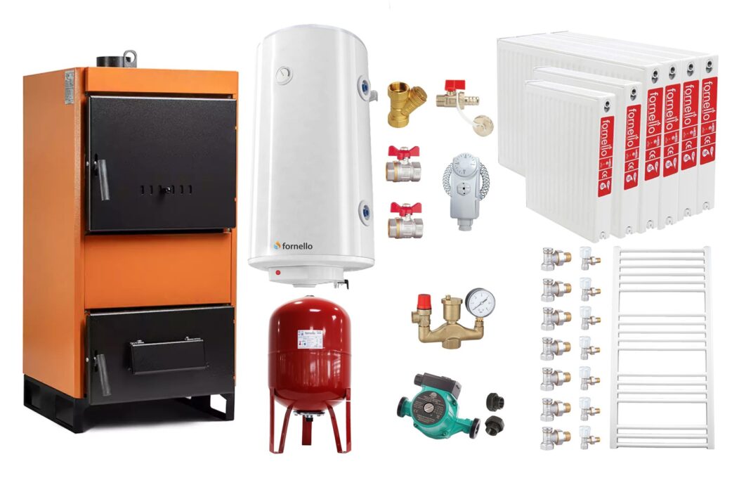 Pachet Centrala pe combustibil solid Fiama W 45 kW, Radiatoare Otel, Boiler Termoelectric, Vas Expansune, Pompa si Fitinguri Montaj 1 Pachet Centrala pe combustibil solid Fiama W 45 kW, Radiatoare Otel, Boiler Termoelectric, Vas Expansune, Pompa si Fitinguri Montaj