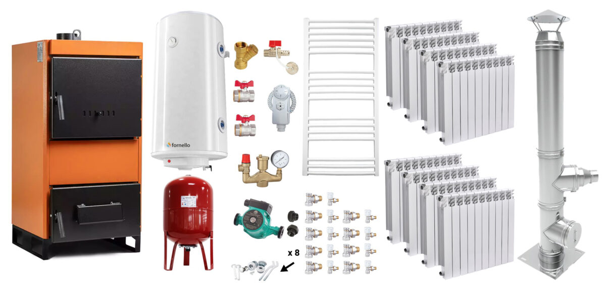 Pachet Centrala pe combustibil solid Fiama W 45 kW, Cos inox, Calorifere aluminiu Fornello Alvo, Boiler Termoelectric, Vas Expansune, Pompa si Fitinguri Montaj 1 Pachet Centrala pe combustibil solid Fiama W 45 kW, Cos inox, Calorifere aluminiu Fornello Alvo, Boiler Termoelectric, Vas Expansune, Pompa si Fitinguri Montaj
