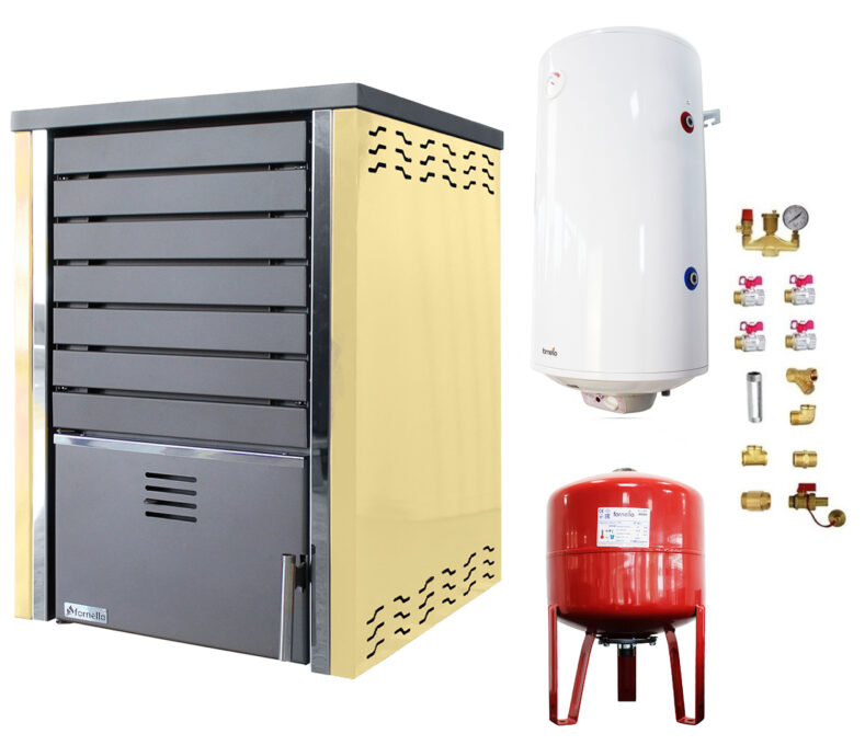 Pachet Centrala pe lemne FORNELLO SAUNA CREAM 30 kw echipata cu pompa de circulare, boiler termoelectric 100l, vas expansiune si kit montaj 1 Pachet Centrala pe lemne FORNELLO SAUNA CREAM 30 kw echipata cu pompa de circulare, boiler termoelectric 100l, vas expansiune si kit montaj