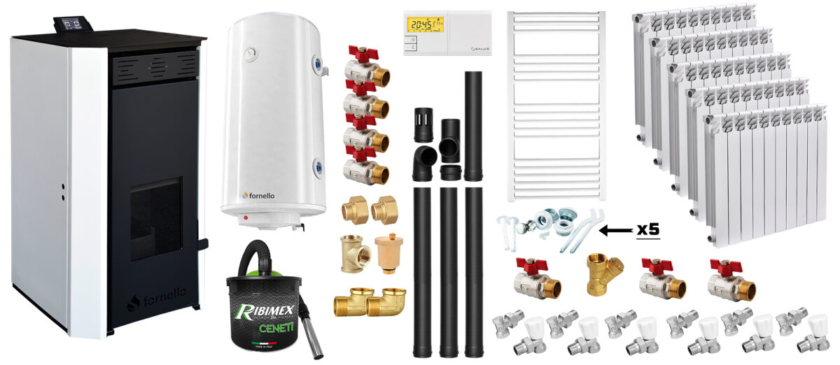Pachet Termosemineu pe peleti Fornello EVA 25 KW, pompa circulatie, vas expansiune, WI-FI, buncar, tiraj fortat, kit evacuare 3.5 ml, termostat, aspiratior, boiler 100L, Radiatoare Aluminiu si Fitinguri montaj 1 Pachet Termosemineu pe peleti Fornello EVA 25 KW, pompa circulatie, vas expansiune, WI-FI, buncar, tiraj fortat, kit evacuare 3.5 ml, termostat, aspiratior, boiler 100L, Radiatoare Aluminiu si Fitinguri montaj