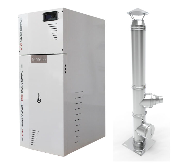 Pachet Centrala termica compacta pe peleti Fornello Rossi Camino Compact 35 kw, pompa de circulatie, vas expansiune, tiraj fortat,Ecodesign, A+, Cos inox 6 ml 120 mm 1 Pachet Centrala termica compacta pe peleti Fornello Rossi Camino Compact 35 kw, pompa de circulatie, vas expansiune, tiraj fortat,Ecodesign, A+, Cos inox 6 ml 120 mm