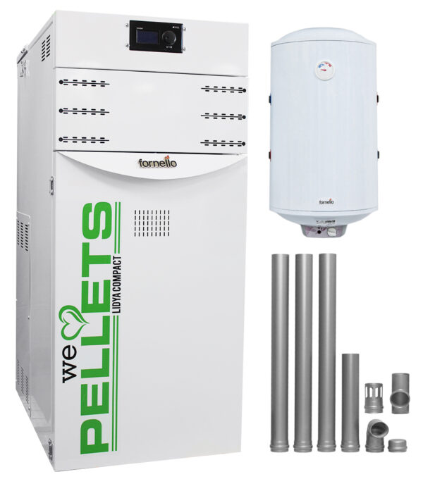 Pachet Centrala termica pe peleti Fornello Lidya Compact 25 kw, echipata cu pompa electronica Grundfos, vas expansiune, manometru, aerisitor, supapa, arzator inox, A+, Cos inox 6 ml 120 mm 1 Pachet Centrala termica pe peleti Fornello Lidya Compact 25 kw, echipata cu pompa electronica Grundfos, vas expansiune, manometru, aerisitor, supapa, arzator inox, A+, Cos inox 6 ml 120 mm