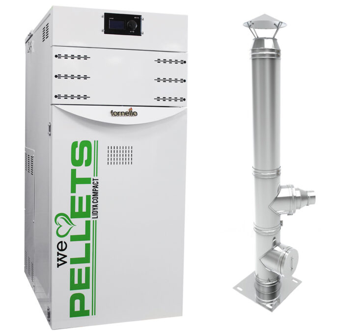 Pachet Centrala termica pe peleti Fornello Lidya Compact 25 kw, echipata cu pompa electronica Grundfos, vas expansiune, manometru, aerisitor, supapa, arzator inox, A+, Cos inox 6 ml 120 mm 1 Pachet Centrala termica pe peleti Fornello Lidya Compact 25 kw, echipata cu pompa electronica Grundfos, vas expansiune, manometru, aerisitor, supapa, arzator inox, A+, Cos inox 6 ml 120 mm