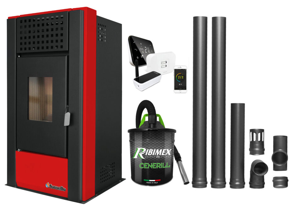 Pachet complet pentru incalzire cu control de la distanta format din Semineu (Soba) pe Peleti cu aer cald Magnesia 9 KW, culoare Bordeaux, termostat ambiental Salus IT 500, aspirator de cenusa si kit de evacuare 2,5 metri 1 Pachet complet pentru incalzire cu control de la distanta format din Semineu (Soba) pe Peleti cu aer cald Magnesia 9 KW, culoare Bordeaux, termostat ambiental Salus IT 500, aspirator de cenusa si kit de evacuare 2,5 metri