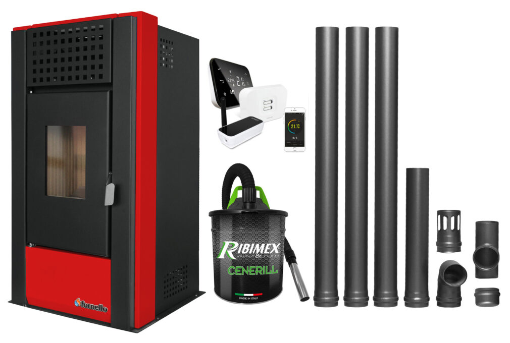 Pachet complet pentru incalzire cu control de la distanta format din Semineu (Soba) pe Peleti cu aer cald Magnesia 9 KW, culoare Bordeaux, termostat ambiental Salus IT 500, aspirator de cenusa si kit de evacuare 3,5 metri 1 Pachet complet pentru incalzire cu control de la distanta format din Semineu (Soba) pe Peleti cu aer cald Magnesia 9 KW, culoare Bordeaux, termostat ambiental Salus IT 500, aspirator de cenusa si kit de evacuare 3,5 metri