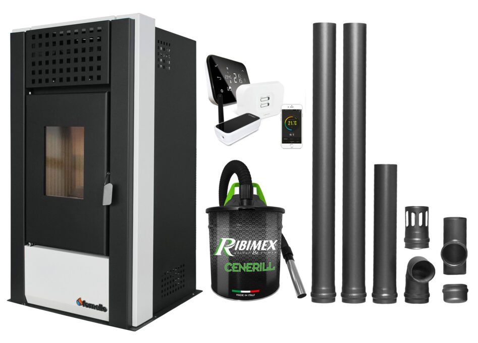 Pachet complet pentru incalzire cu control de la distanta format din Semineu (Soba) pe Peleti cu aer cald Magnesia 9 KW, culoare White, termostat ambiental Salus IT 500, aspirator de cenusa si kit de evacuare 2,5 metri 1 Pachet complet pentru incalzire cu control de la distanta format din Semineu (Soba) pe Peleti cu aer cald Magnesia 9 KW, culoare White, termostat ambiental Salus IT 500, aspirator de cenusa si kit de evacuare 2,5 metri